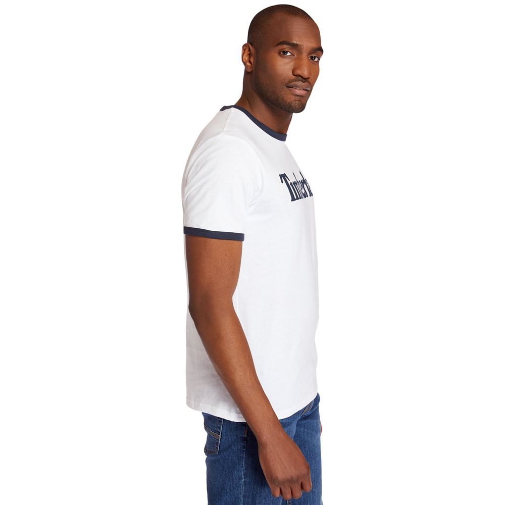 Camisetas Timberland Hombre Tbl® Linear Logo Ringer Blancas - Chile HXW-378064